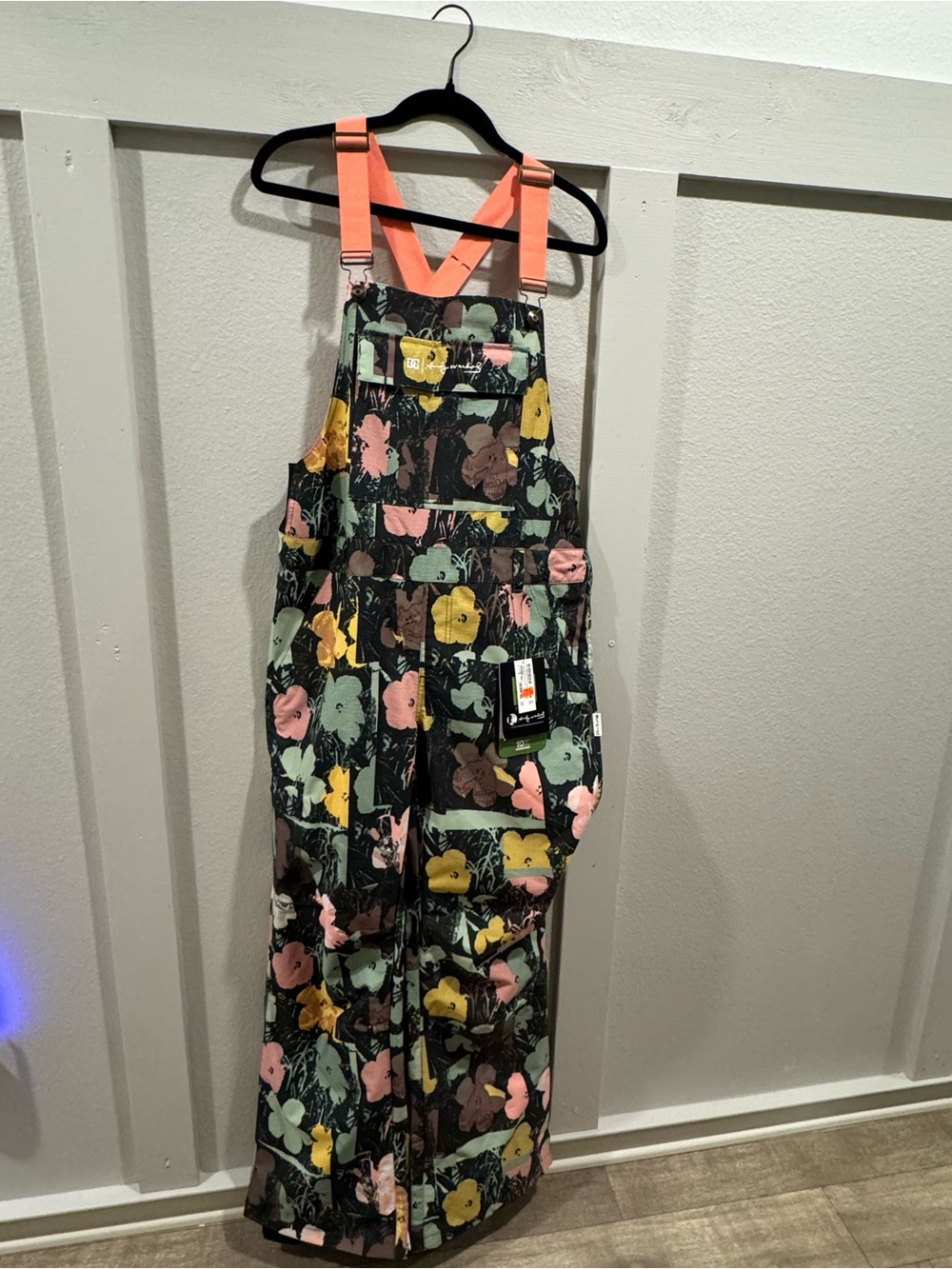 DC Floral Print Ski Bibs with Coral Straps